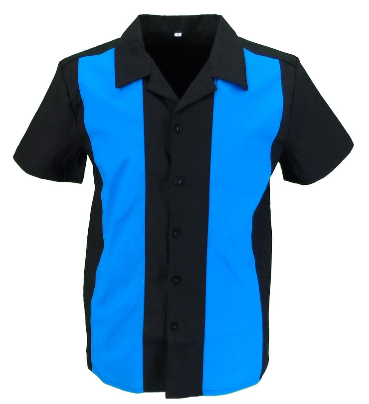 Retro Black/Blue Rockabilly Bowling Shirts|Free Postage UK – Mazeys UK
