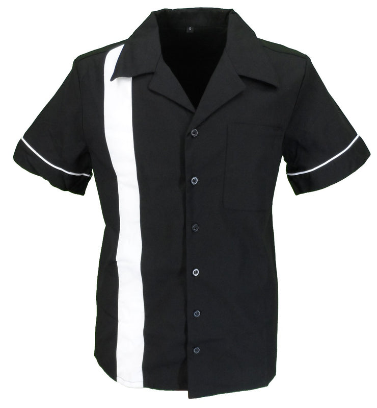 Retro Black/White 1 Stripe Rockabilly Bowling Shirts|Mazeys UK - Mazeys UK