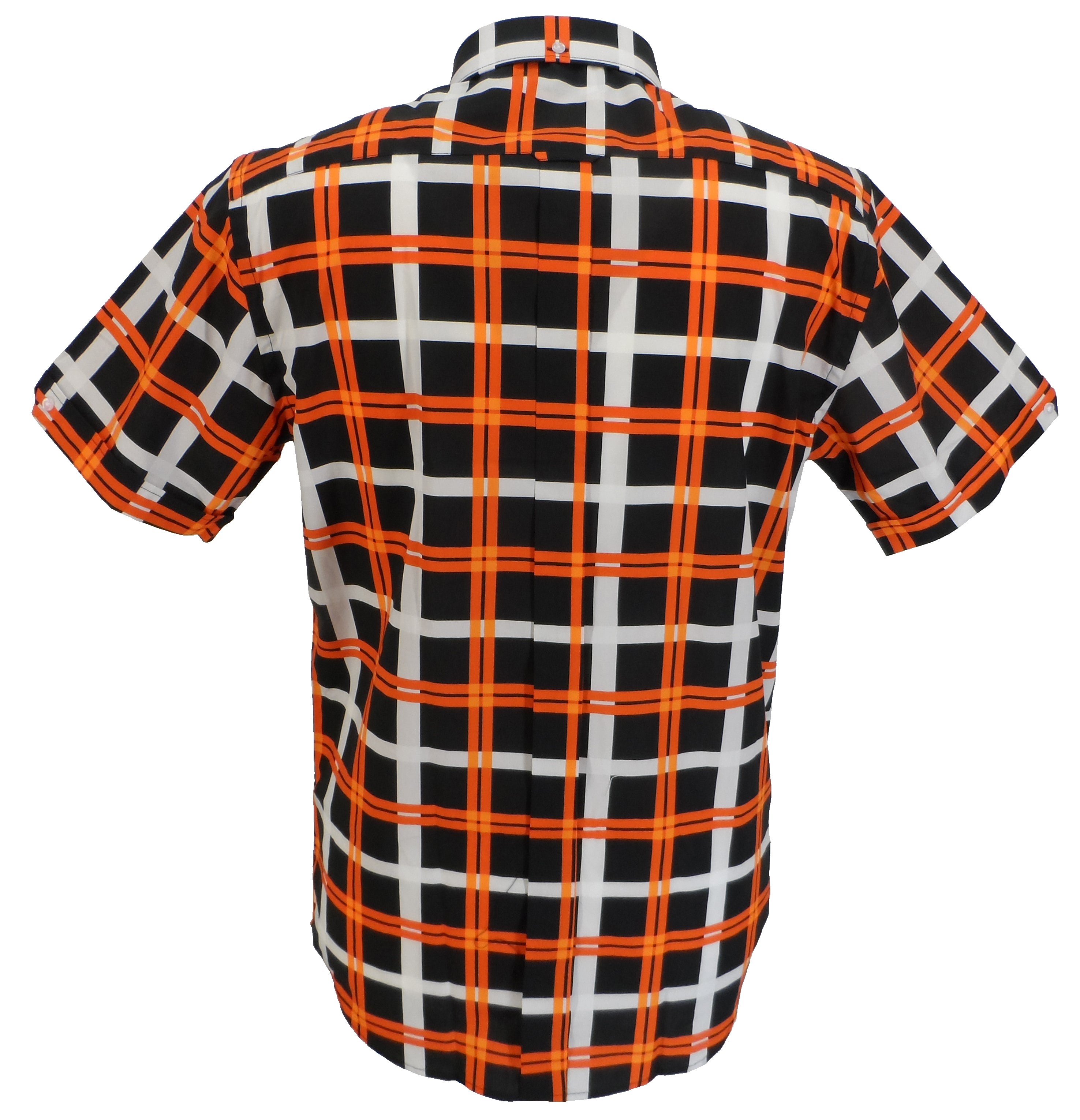 Mazeys Mens Black/Orange/White Checked 100% Cotton Short Sleeved Shirts