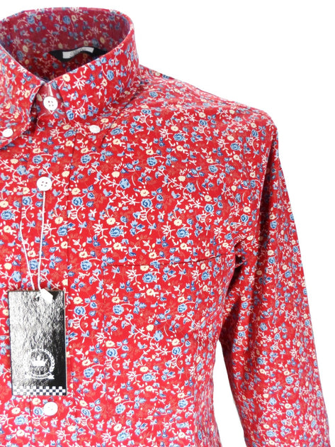 Men's Relco Red Floral Long Sleeve Button Down Shirt | Mazeys - Mazeys UK