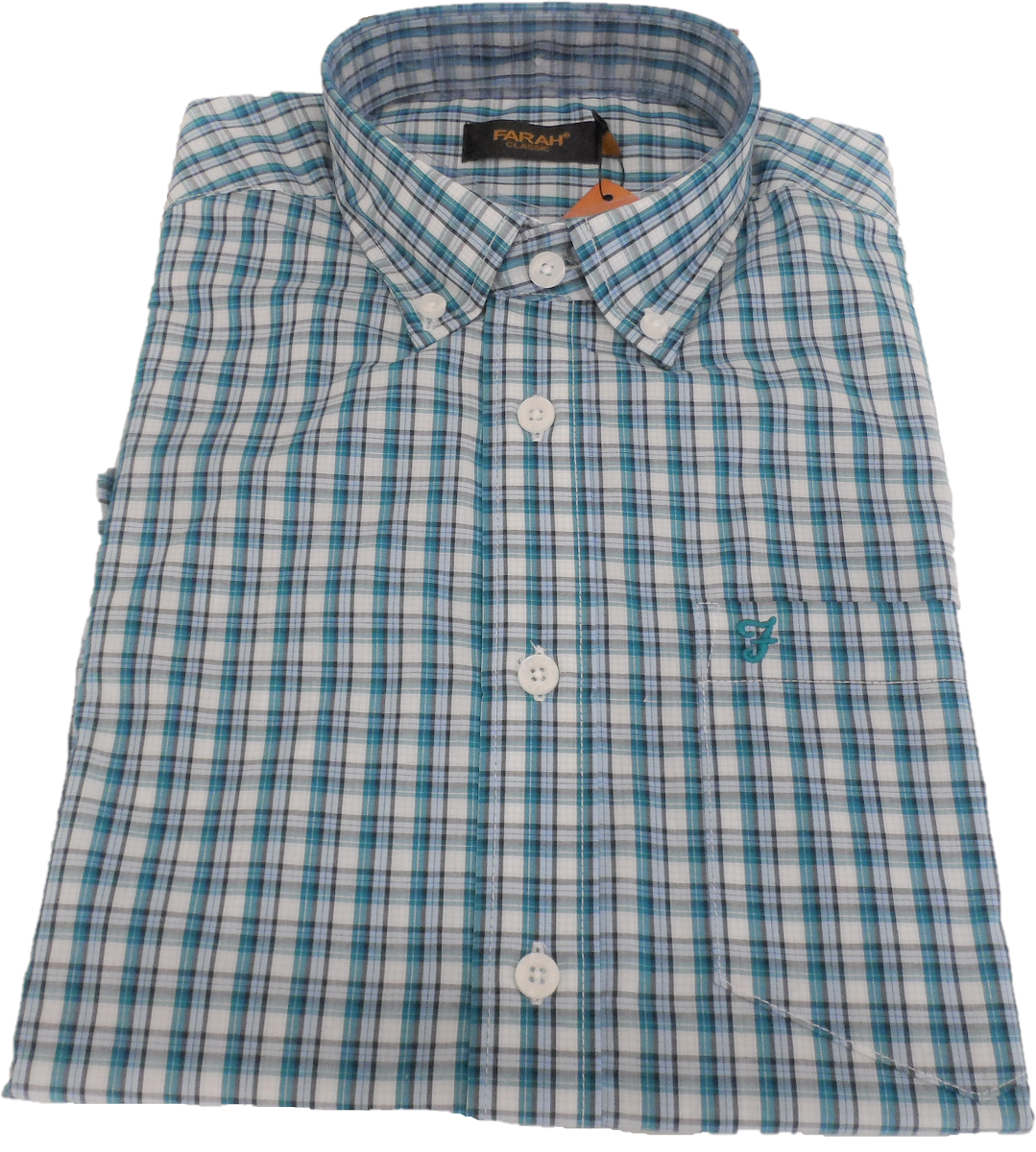 Farah Turquoise Green Birket Retro Classic Check Short Sleeved Shirts