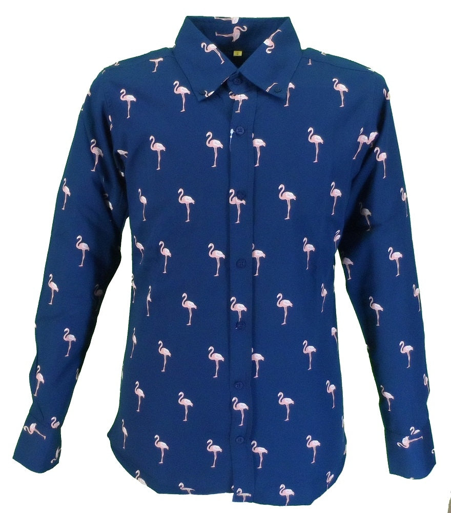 Run & Fly Mens 60s 70s Retro Mod Pop Art Psychedelic Flamingo Print Shirt