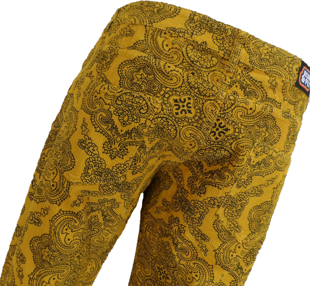 Run & Fly Mens Gold Vintage Jimi Hendrix Paisley Retro Bellbottom Flares