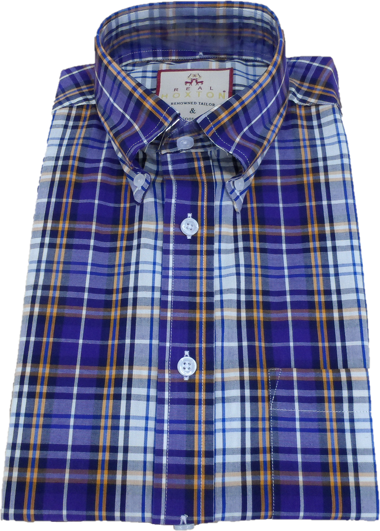 Real Hoxton Mens Purple Checked Short Sleeved Button Down shirts ...