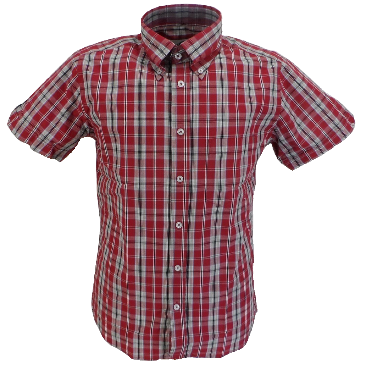 Ikon Original Maroon/Grey Checked Short Sleeved Button Down Shirts