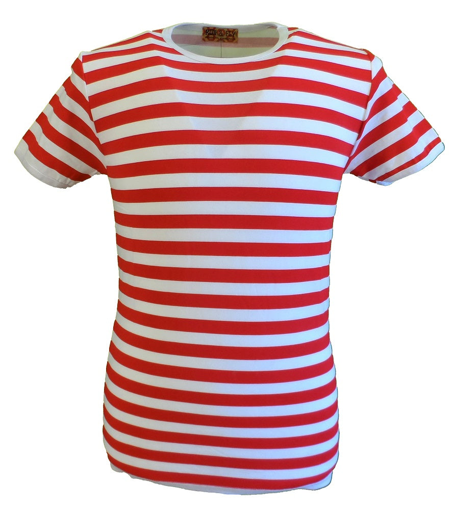 Run & Fly Mens Retro Mod 60s Indie Red & White Cotton T Shirt