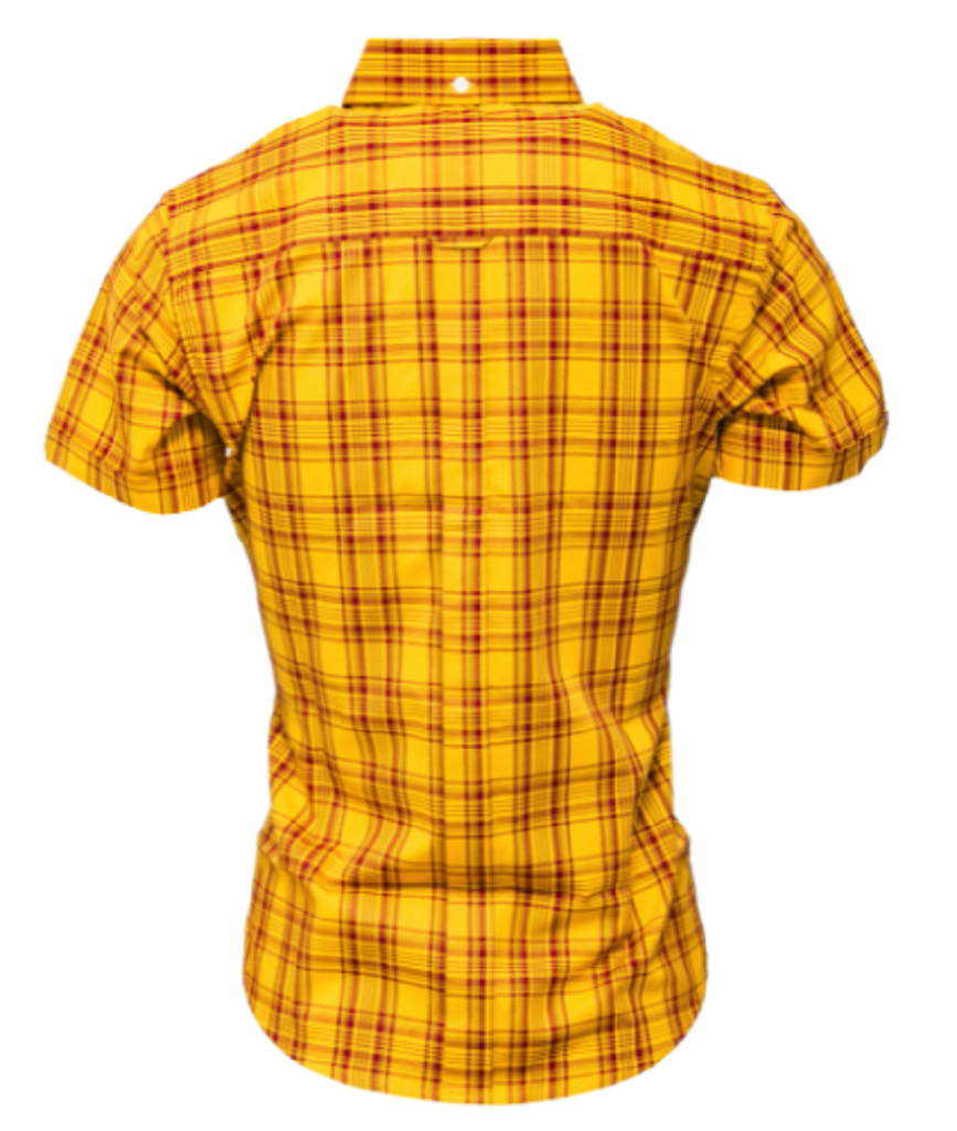 Relco Retro Mustard Burgundy Check Ladies Button Down Short Sleeved Shirts