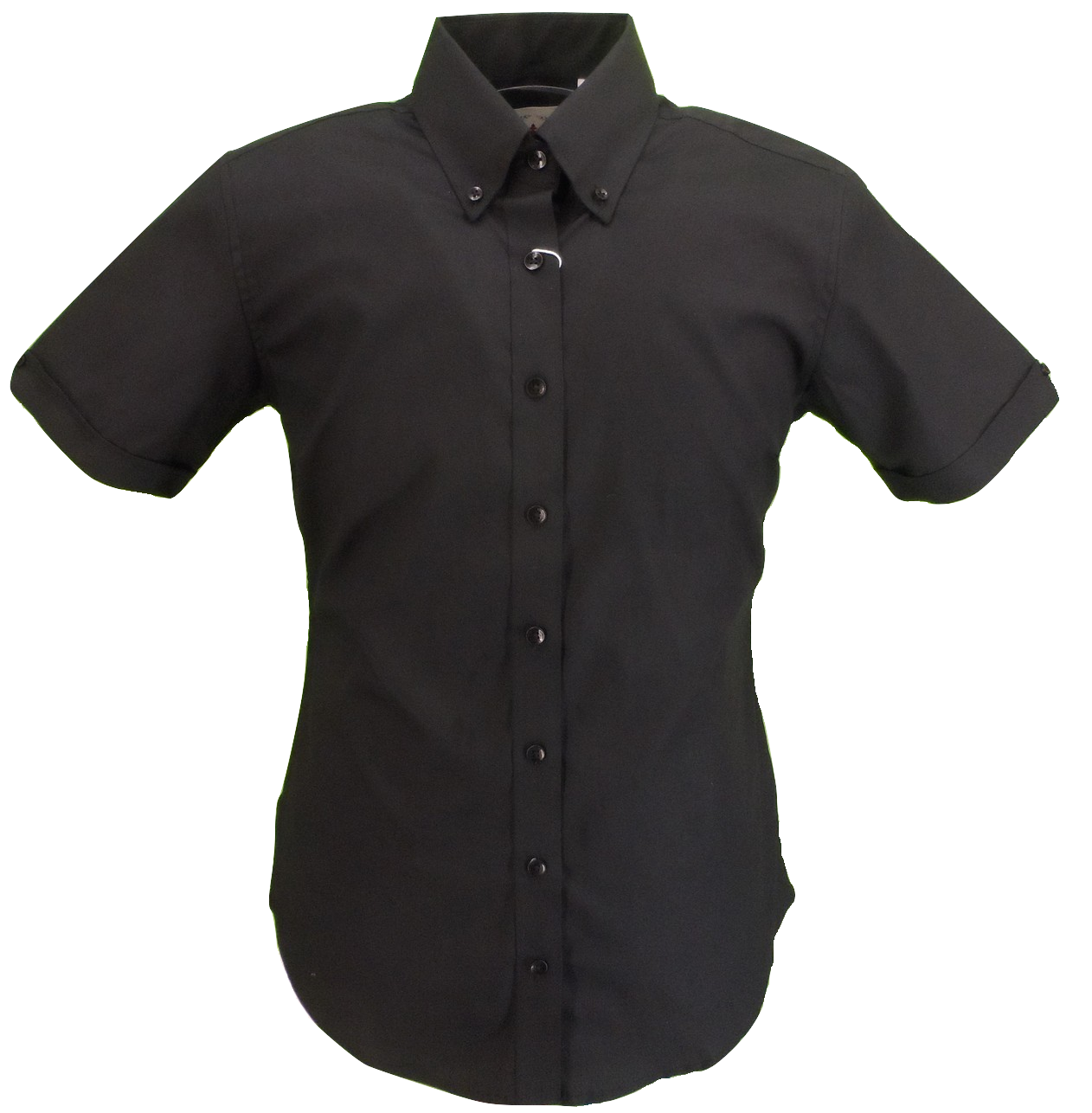 Relco Retro Black Oxford Ladies Button Down Short Sleeved Shirts