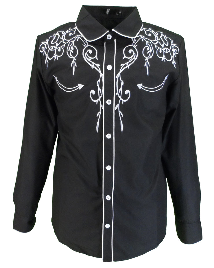Men's Black & White Cowboy Shirt - Mazeys UK