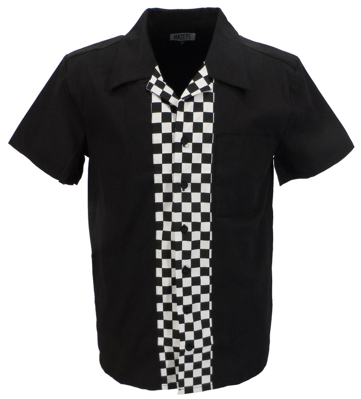 Mens Retro Black and Checkerboard Rockabilly Bowling Shirts - Mazeys UK