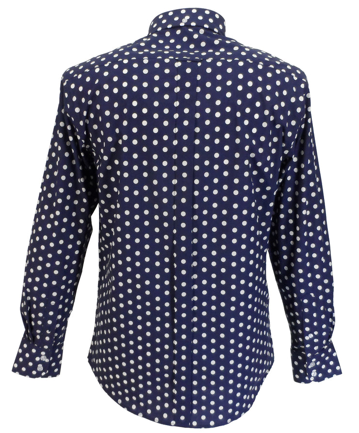 Mazeys Mens Navy White Retro Mod Polka Dot 100% Cotton Shirts… - Mazeys UK