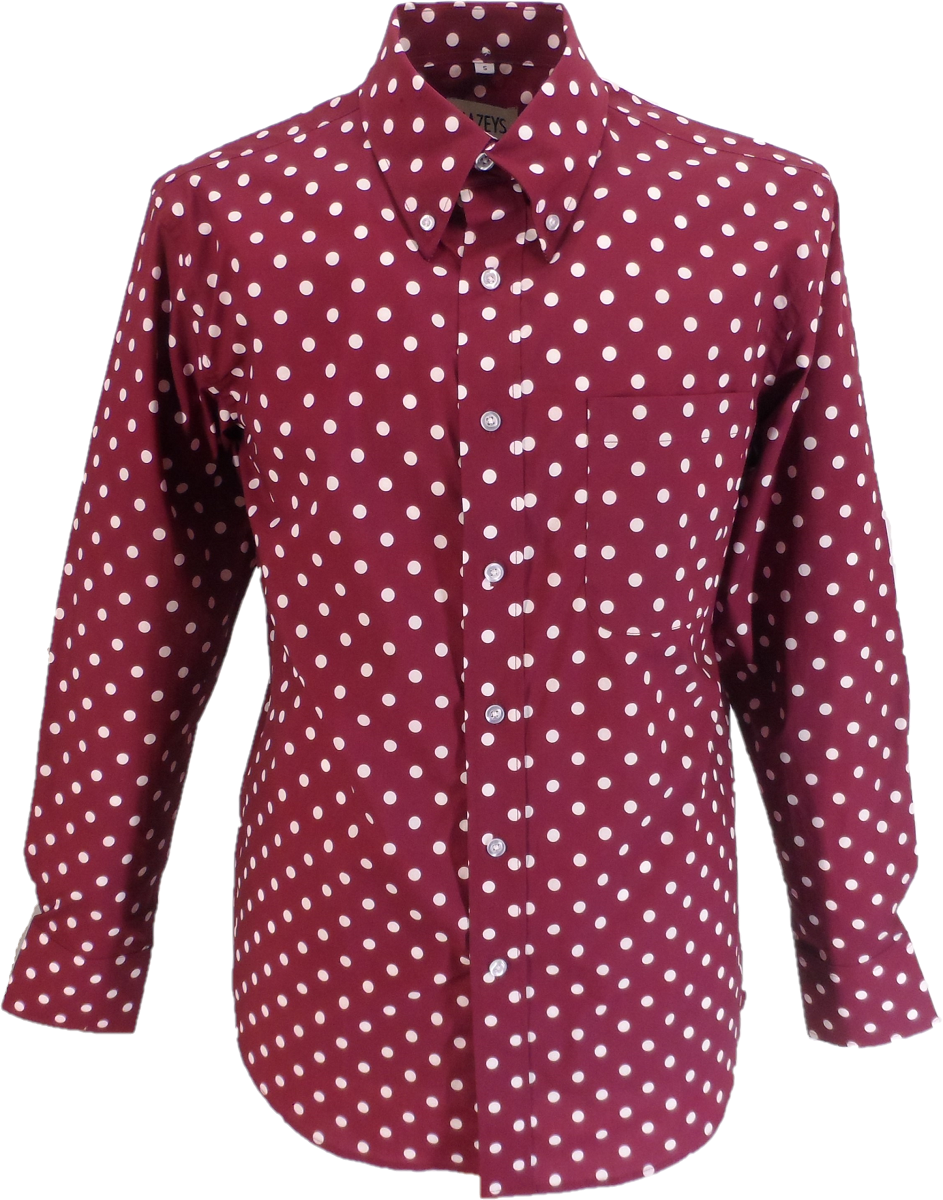 Mazeys Mens Burgundy and White Retro Mod Polka Dot 100% Cotton Shirts…