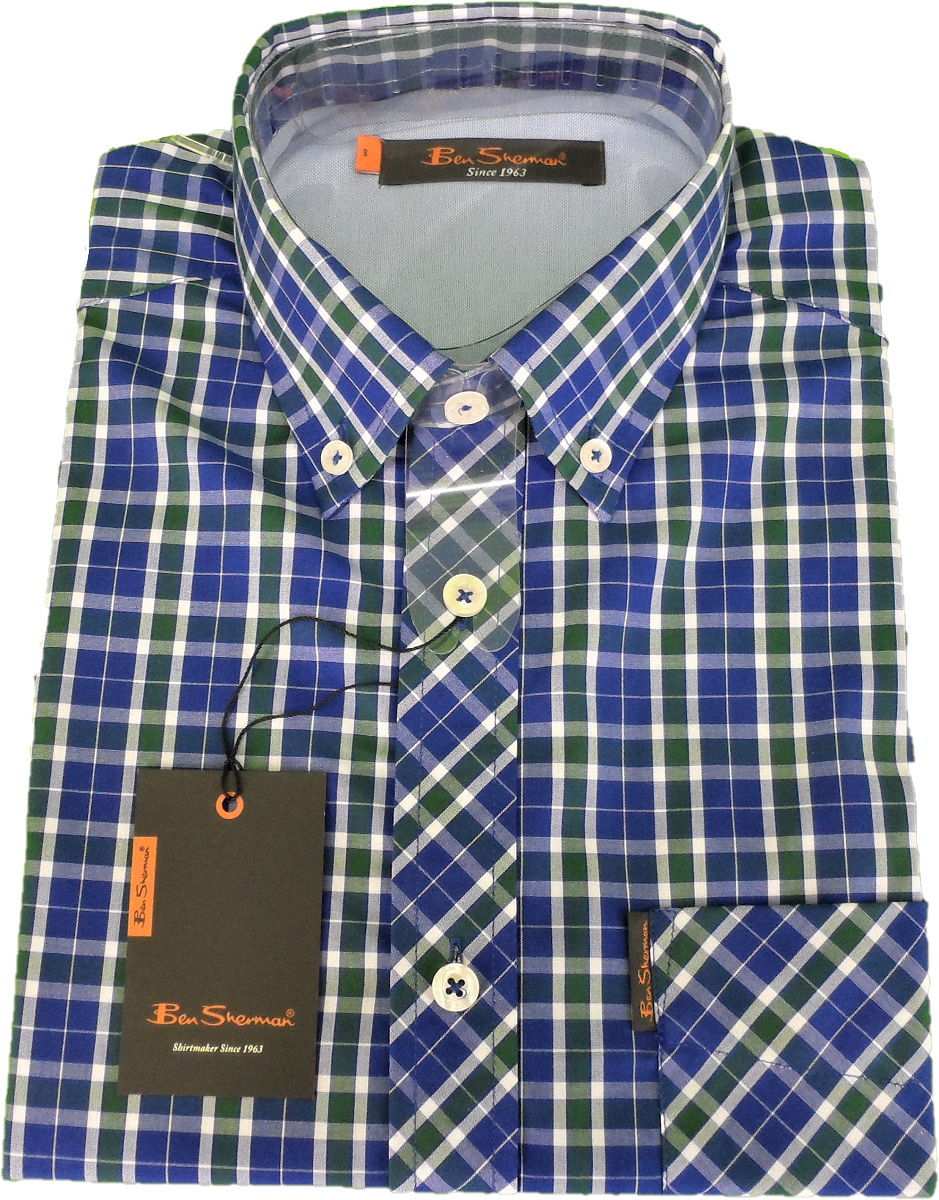 Ben Sherman Mens Blue Checked Short Sleeved Shirt