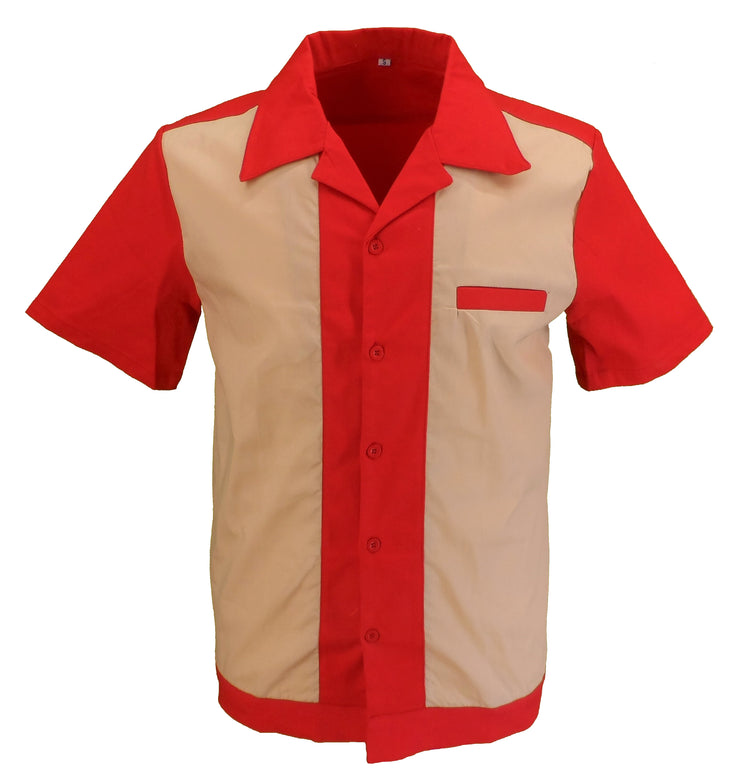 Retro Red/Cream 50s Rockabilly Bowling Shirts - Mazeys UK