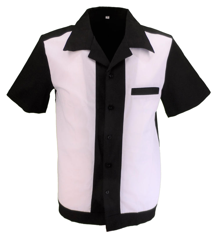 Retro White/Black 50s Rockabilly Bowling Shirts - Mazeys UK