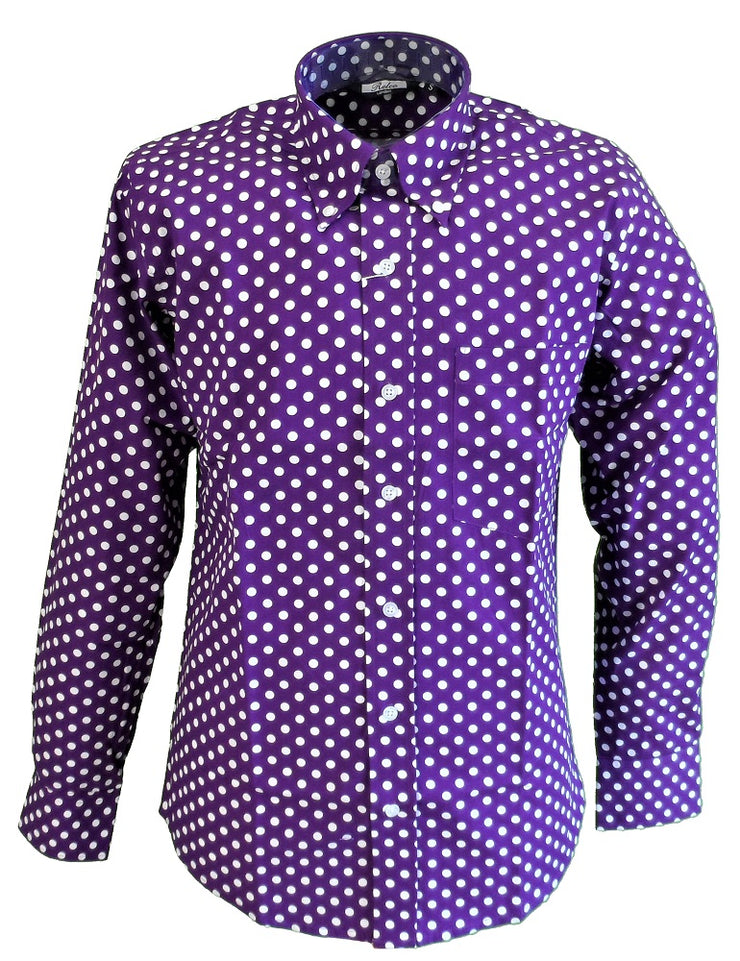 Men's Relco Purple & White Polka Dot Shirt - Mazeys UK