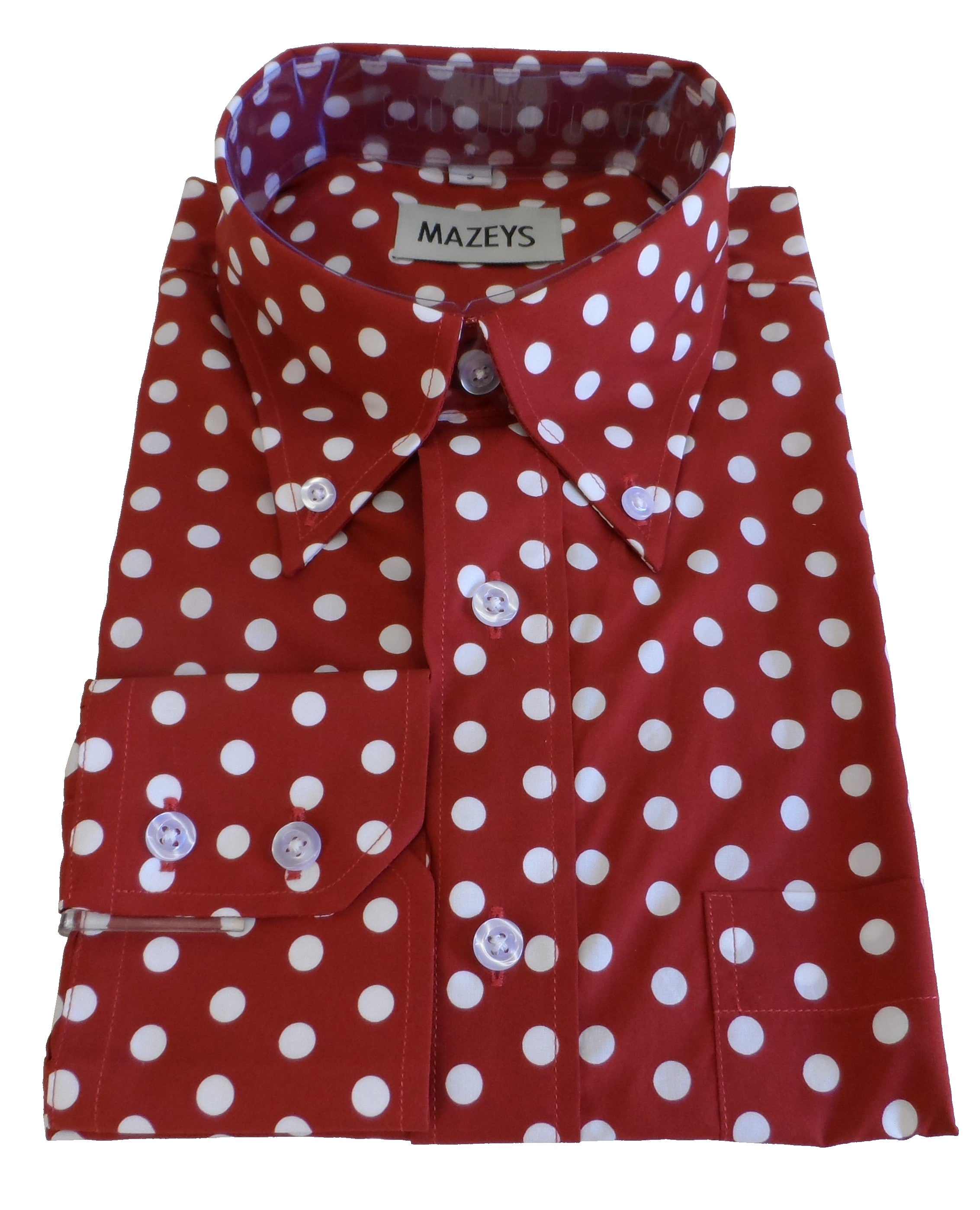 Mazeys Mens Brown and White Retro Mod Polka Dot 100% Cotton Shirts…