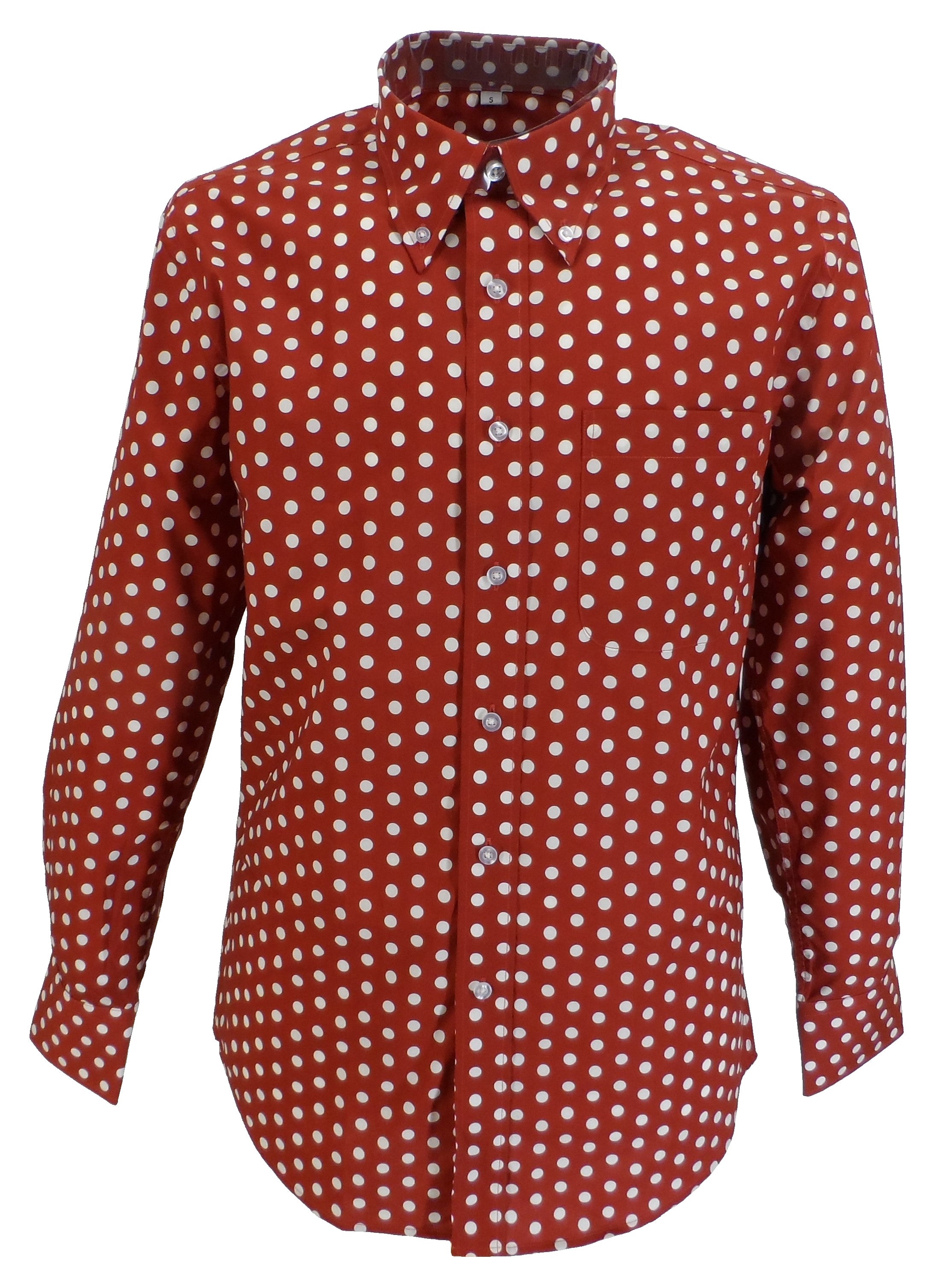 Mazeys Mens Brown and White Retro Mod Polka Dot 100% Cotton Shirts…