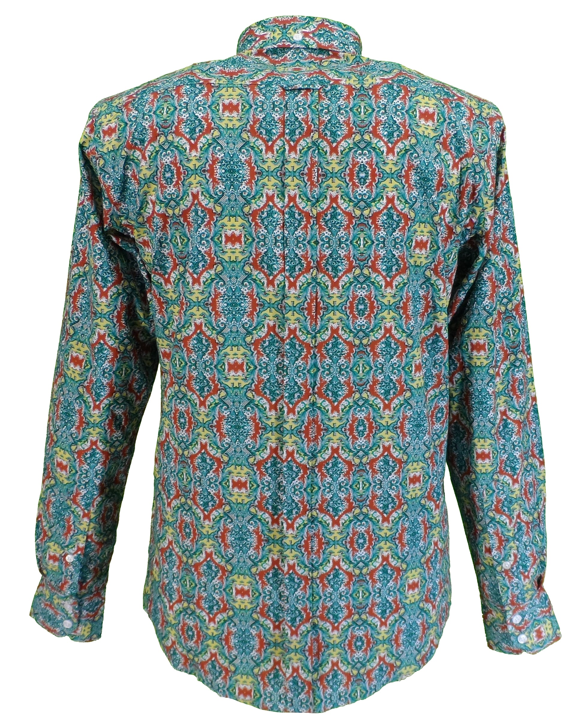 Relco Mens Green Retro Psychedelic Patterned Button Down Shirts – Mazeys UK