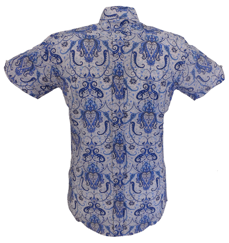 Relco Mens Blue Paisley Short Sleeved Retro Mod Button Down Shirt ...