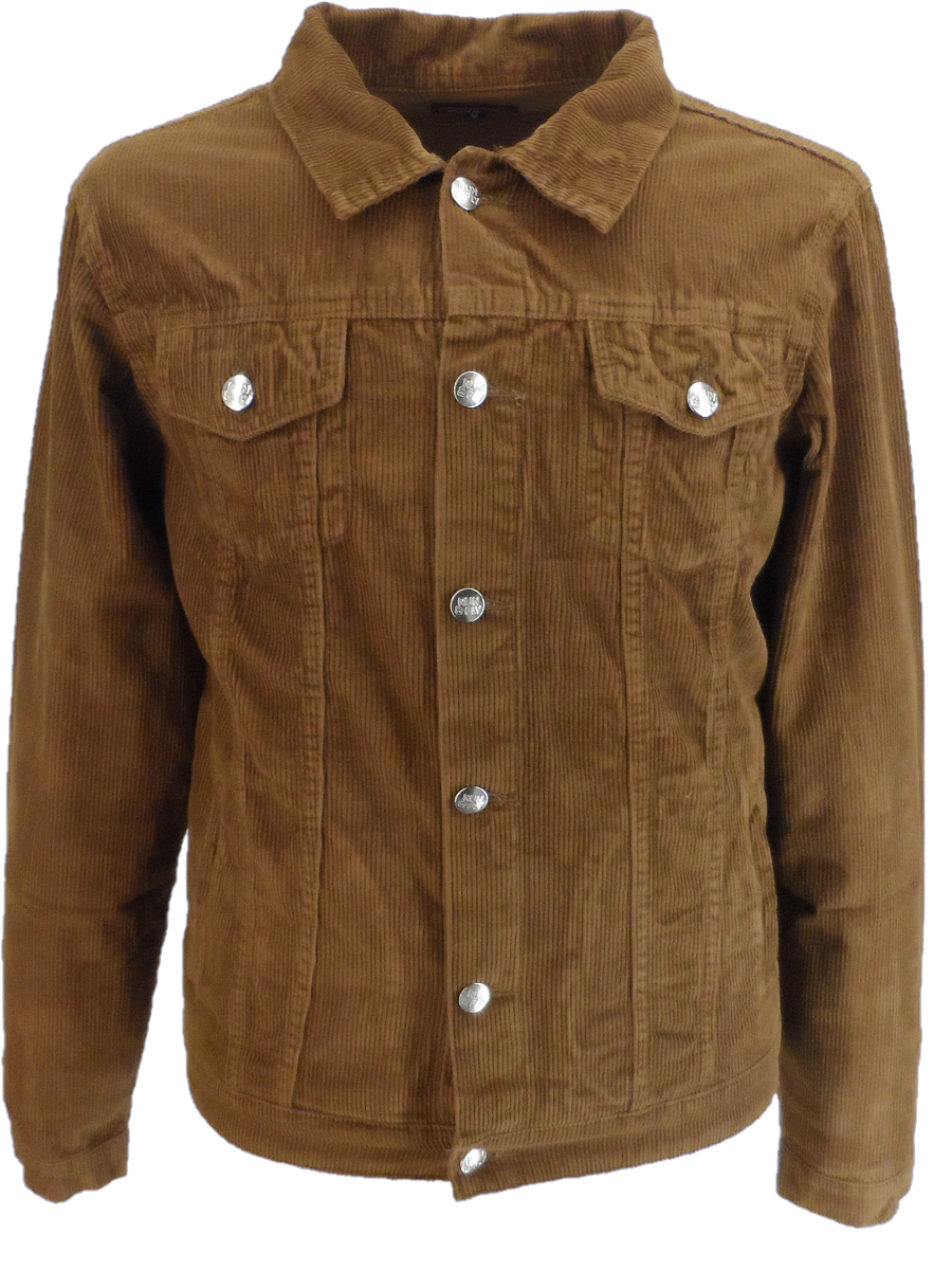 Run & Fly Mens 60s Retro Vintage Tan Cord Western Trucker Jacket