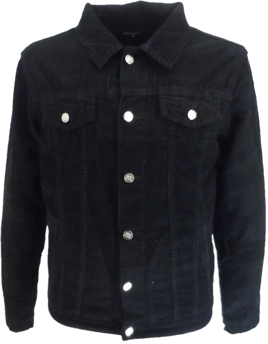 Run & Fly Mens 60s Retro Vintage Black Cord Western Trucker Jacket