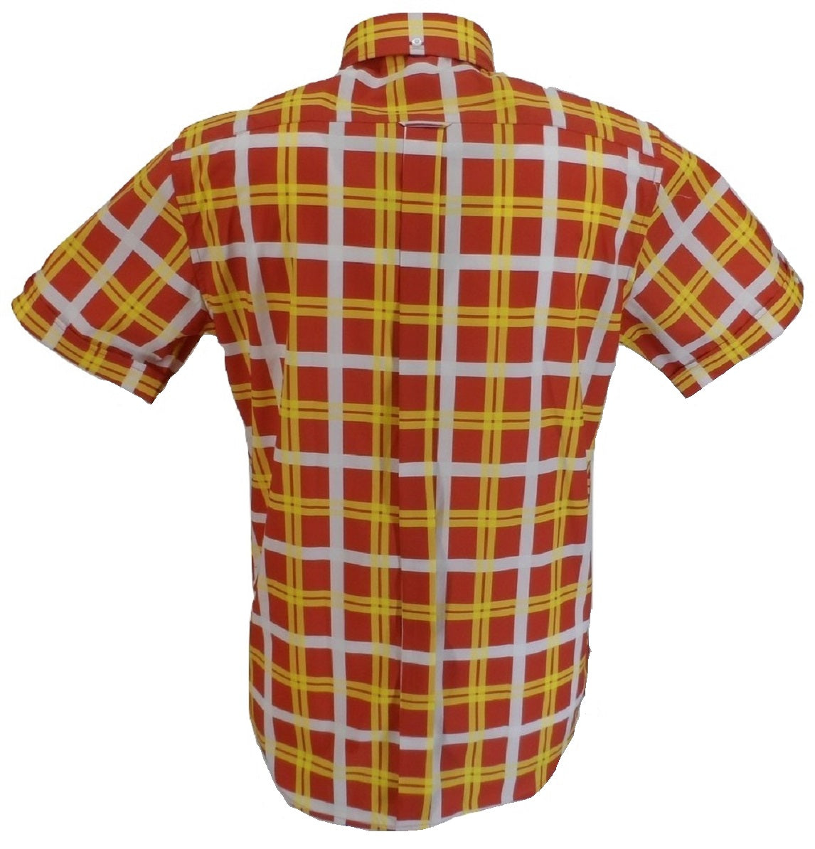 Mazeys Mens Brick Red Yellow Checked 100% Cotton Short Sleeved Shirts