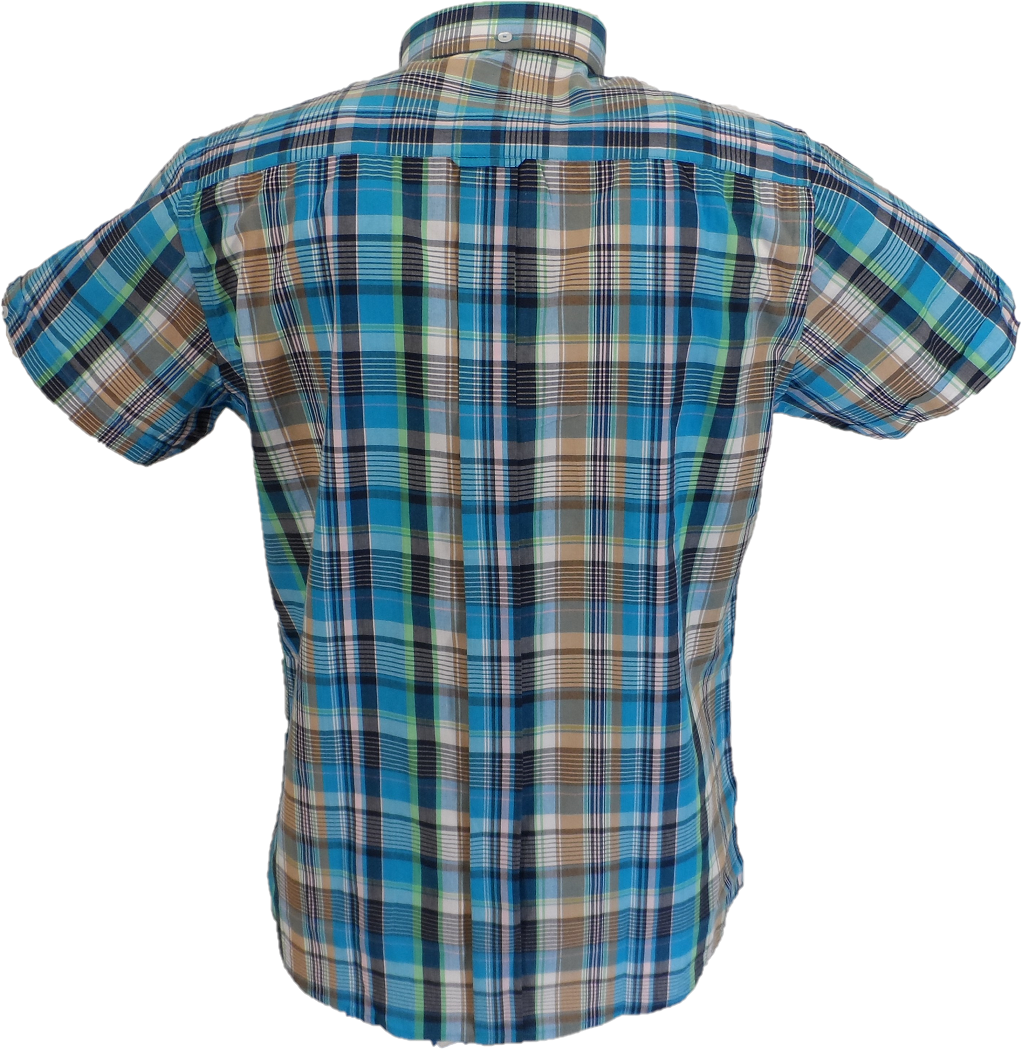 Real Hoxton Mens Sky Blue Check Short Sleeved  Button Down shirts …