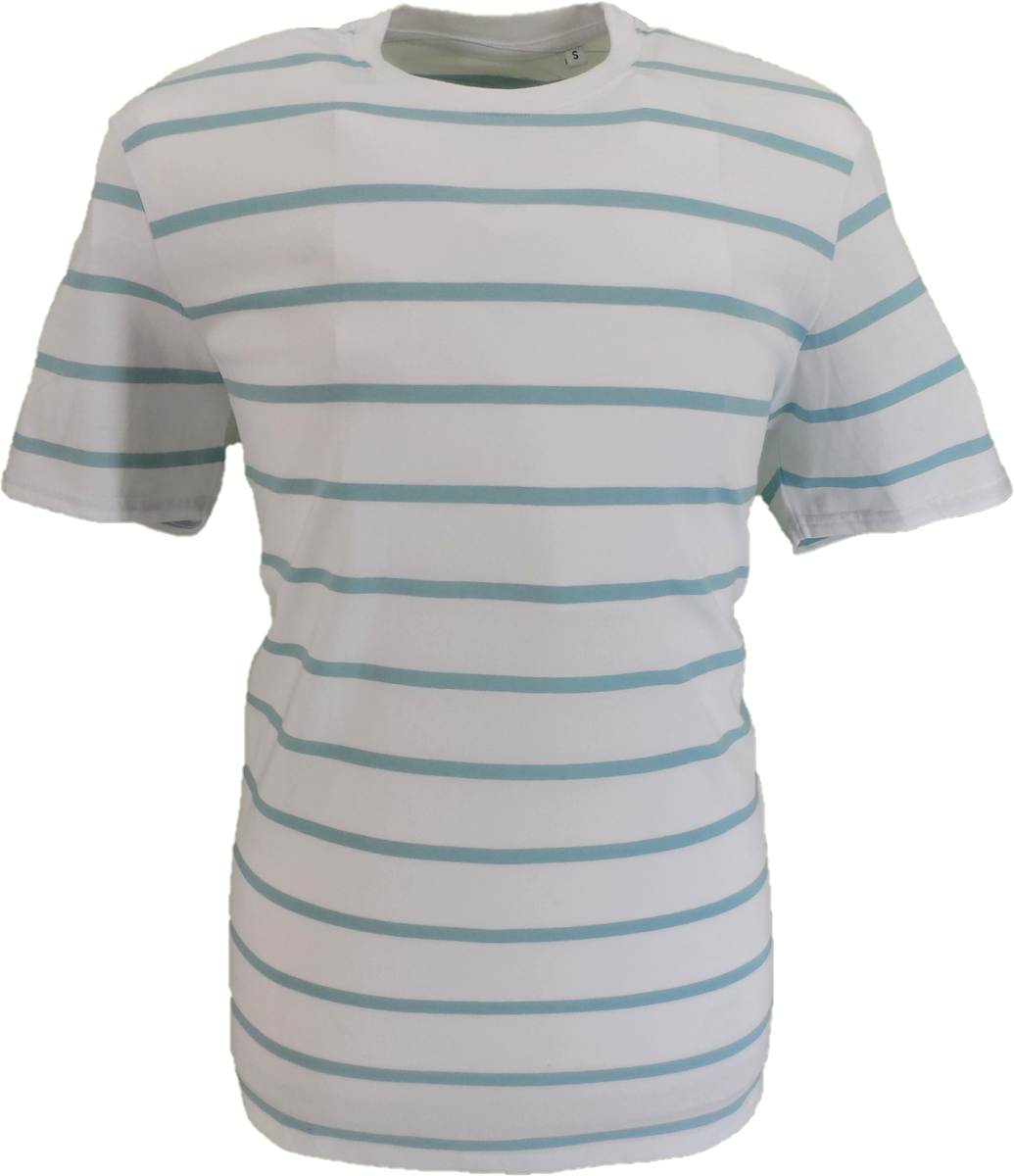 Mens White Baggy 60s 70s Retro Mod Striped T Shirt