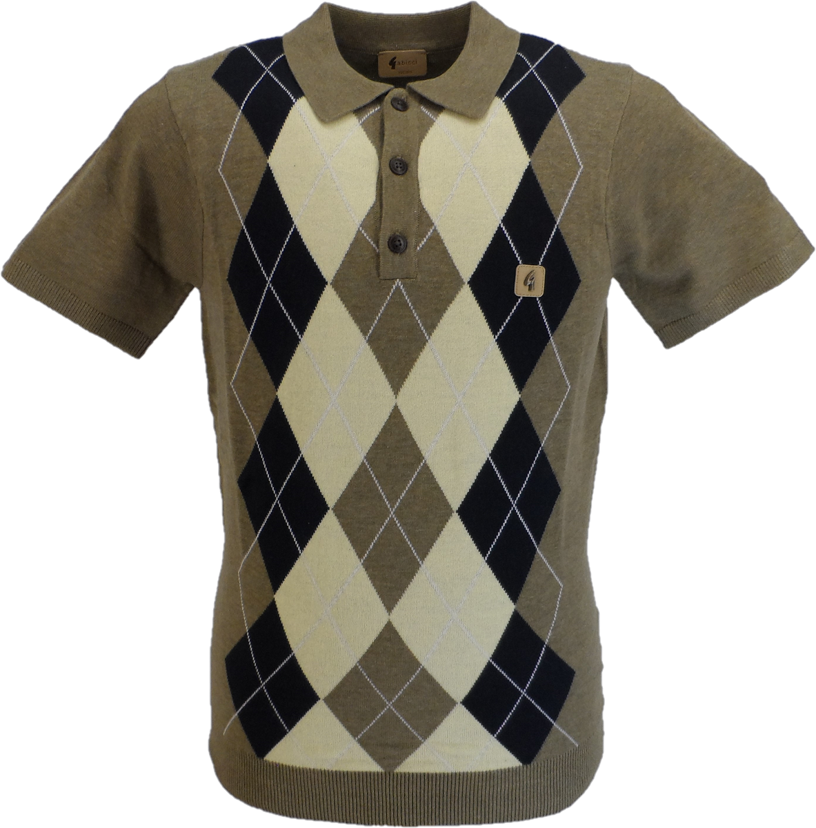 Gabicci Vintage Mens Argyle ELwood Green Bogart Knitted Polo