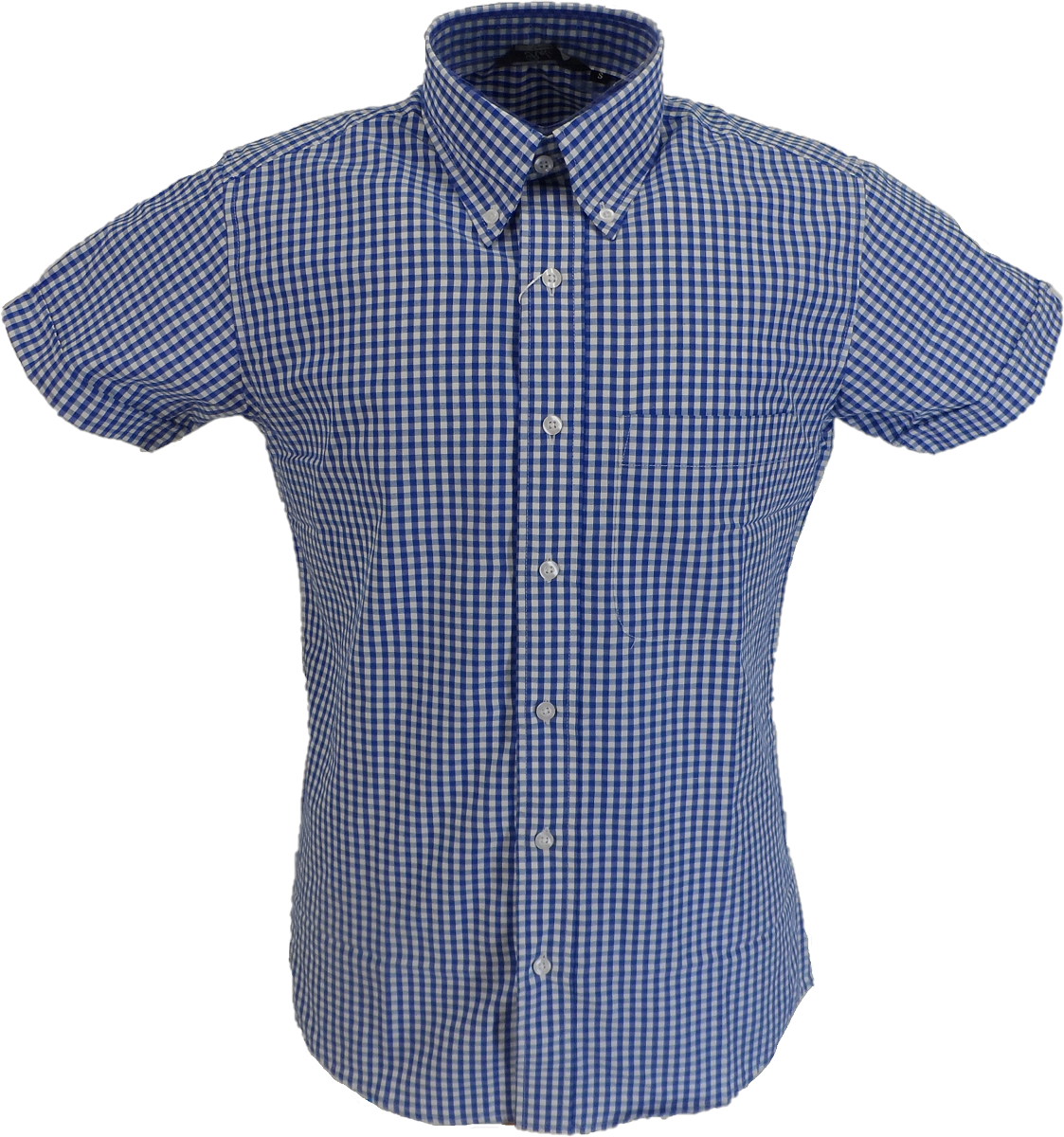 Men's Mod Blue Checked Gingham Vintage Button Down Shirt | Mazeys ...