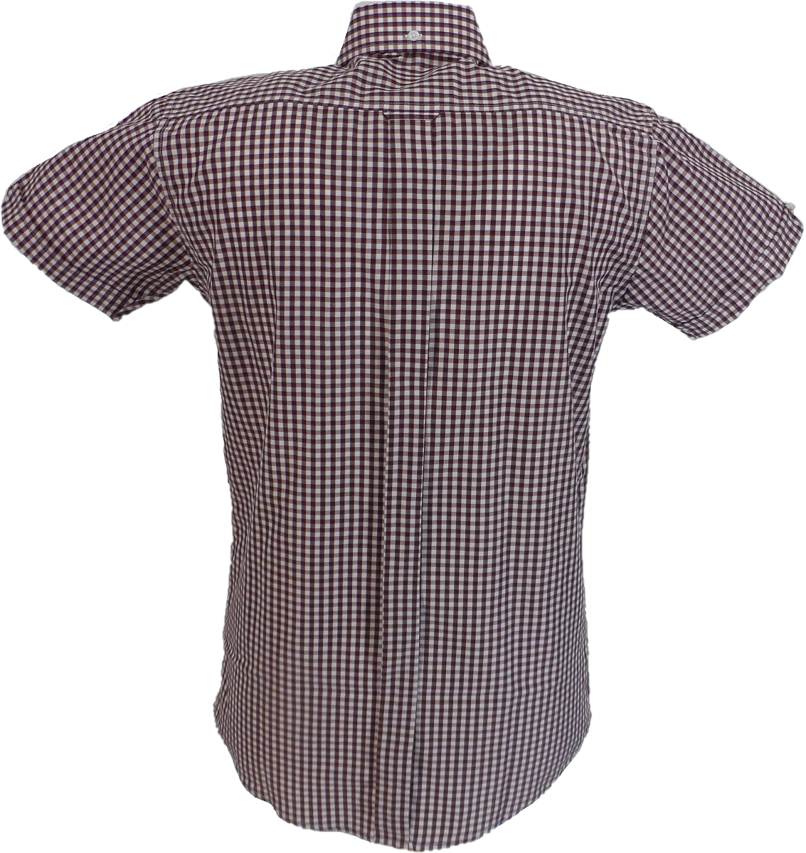 Relco Short Sleeved Burgundy Gingham Check Cotton Rich Button Down Shirts