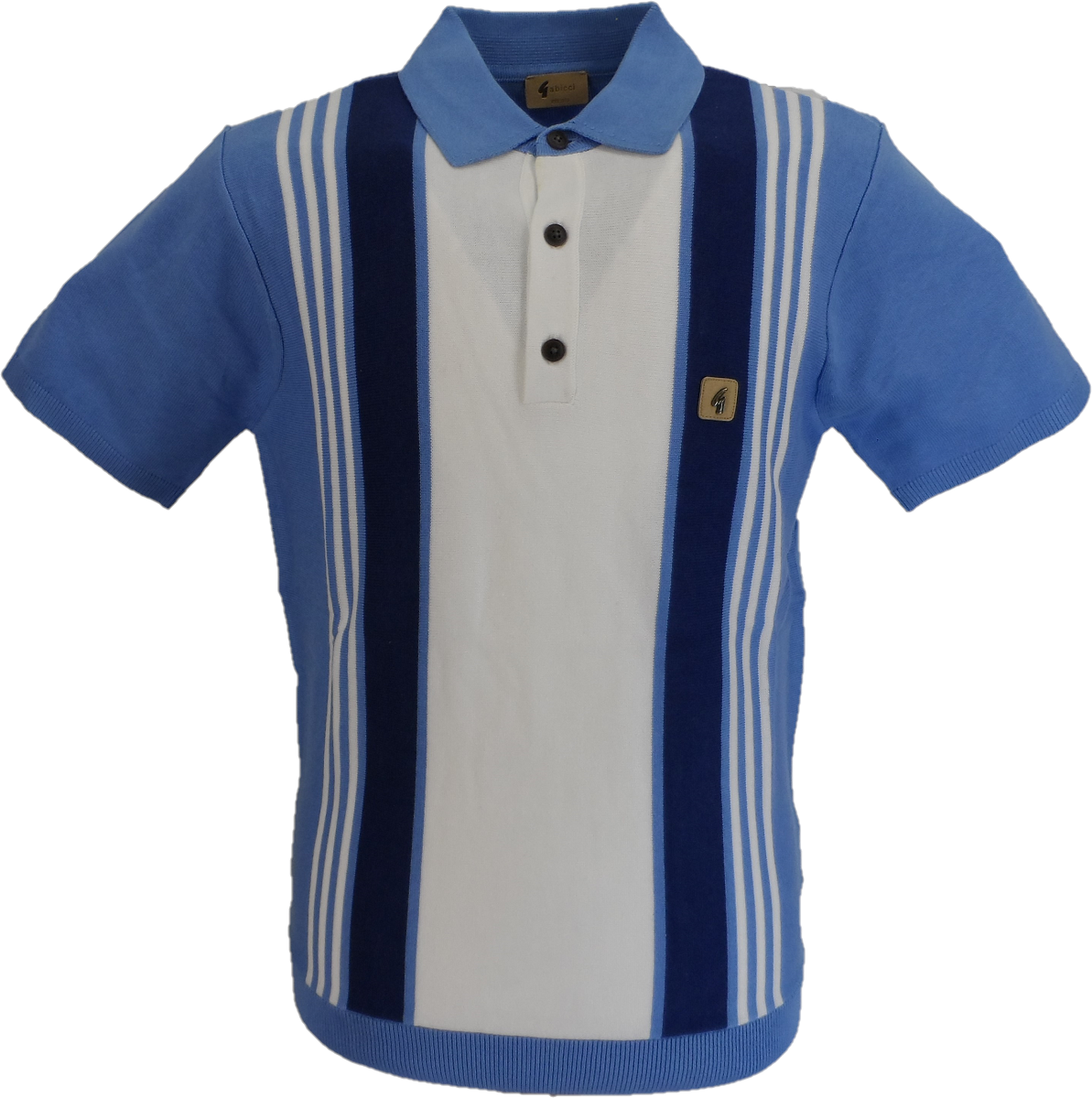 Gabicci Vintage Mens Marina Blue Searle Stripe Knitted Polo Shirt