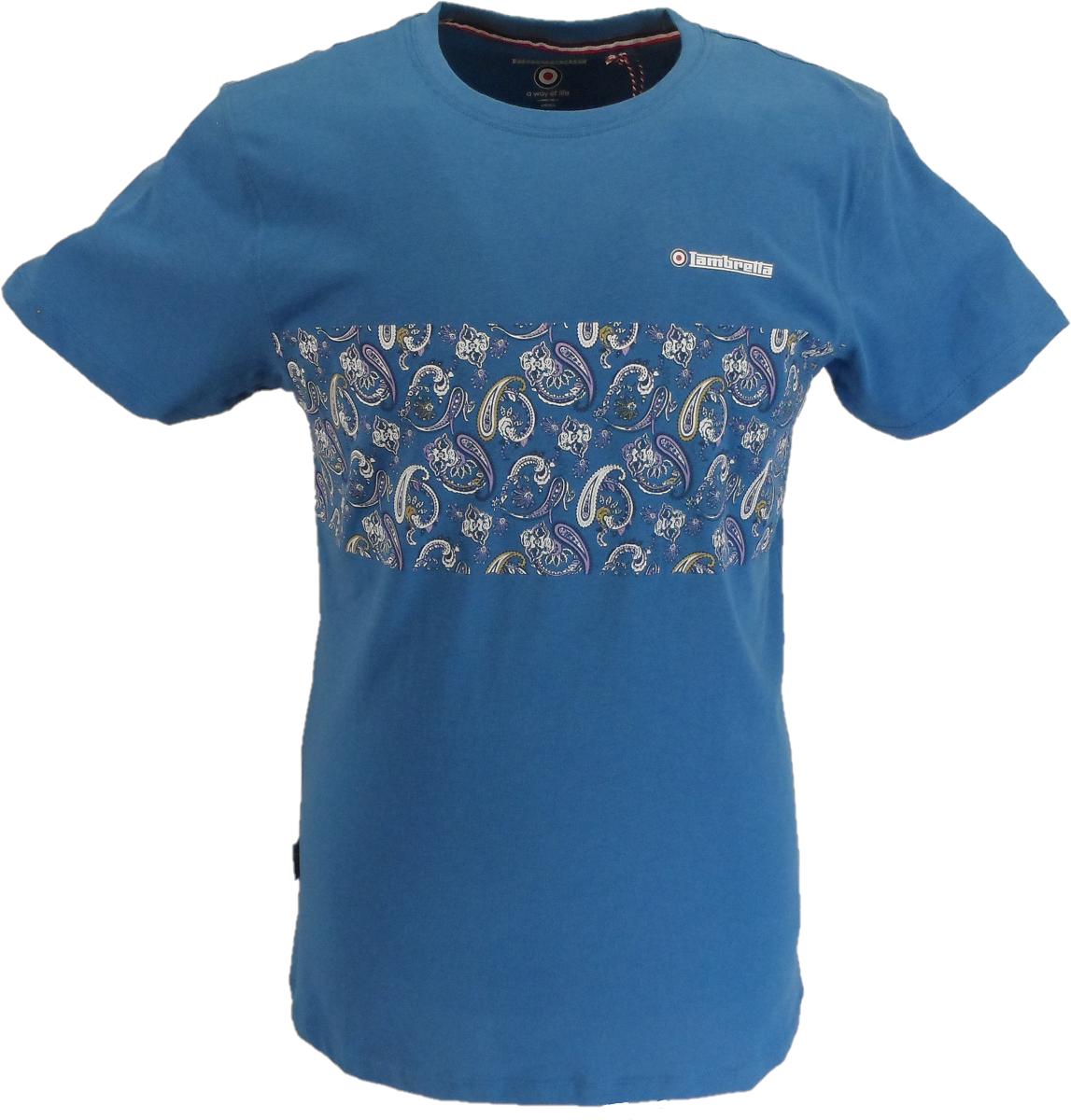 Lambretta Mens Vallarta Blue Paisley Panel T-Shirt