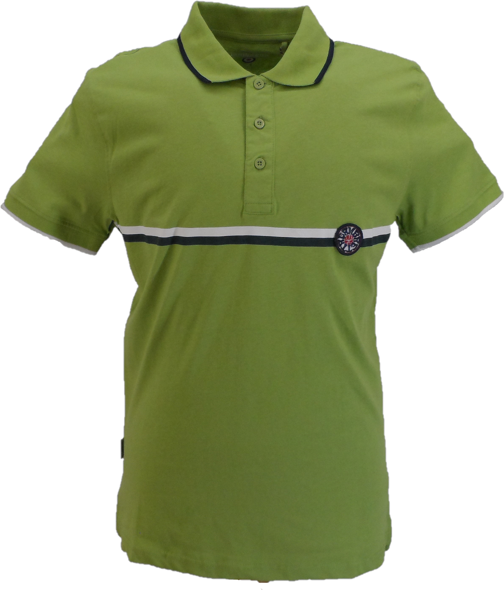 Lambretta Mens Fern Green Stripe Print Polo Shirts