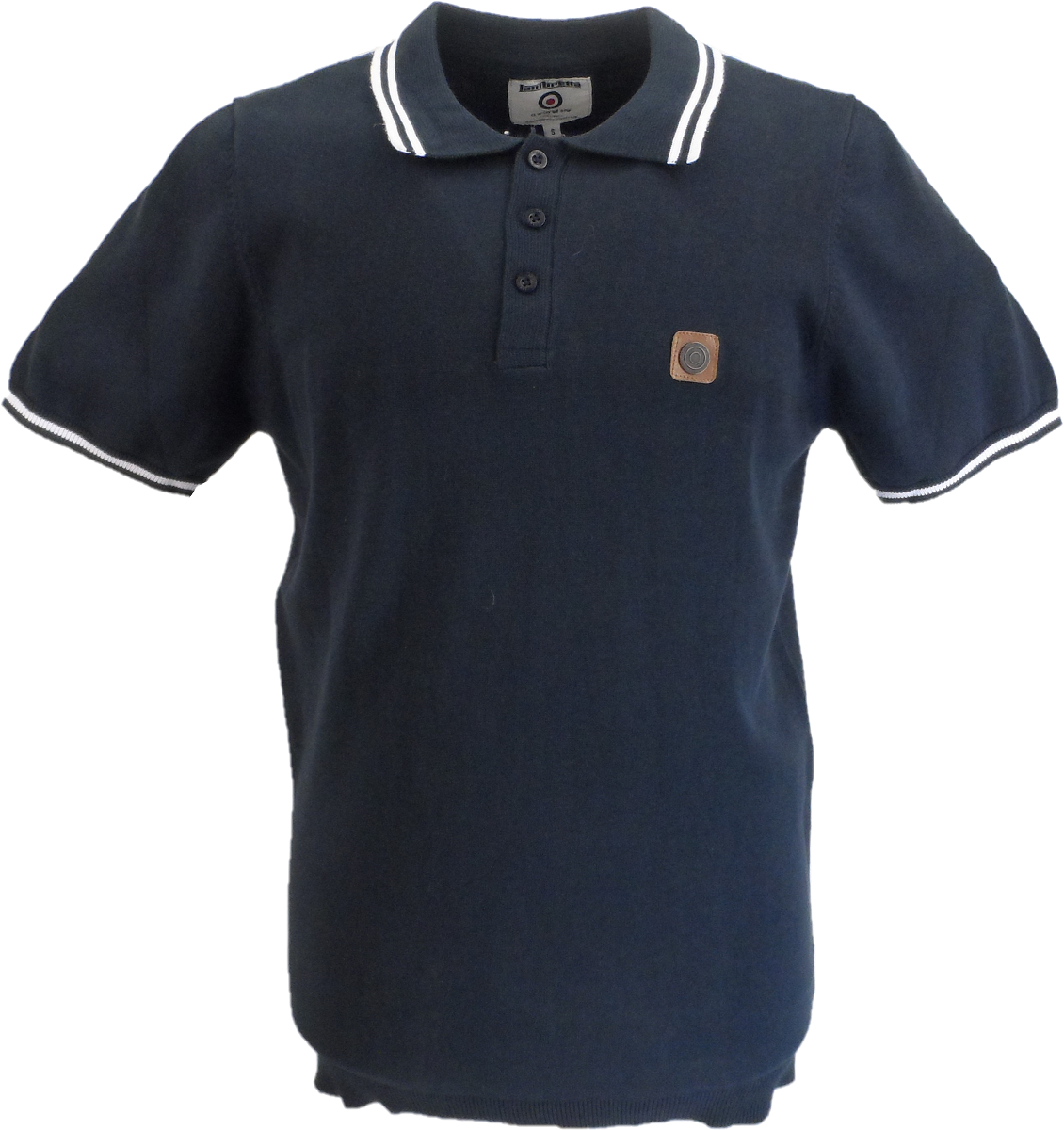 Lambretta Mens Navy Blue Tipped Collar Knitted Polo Shirt