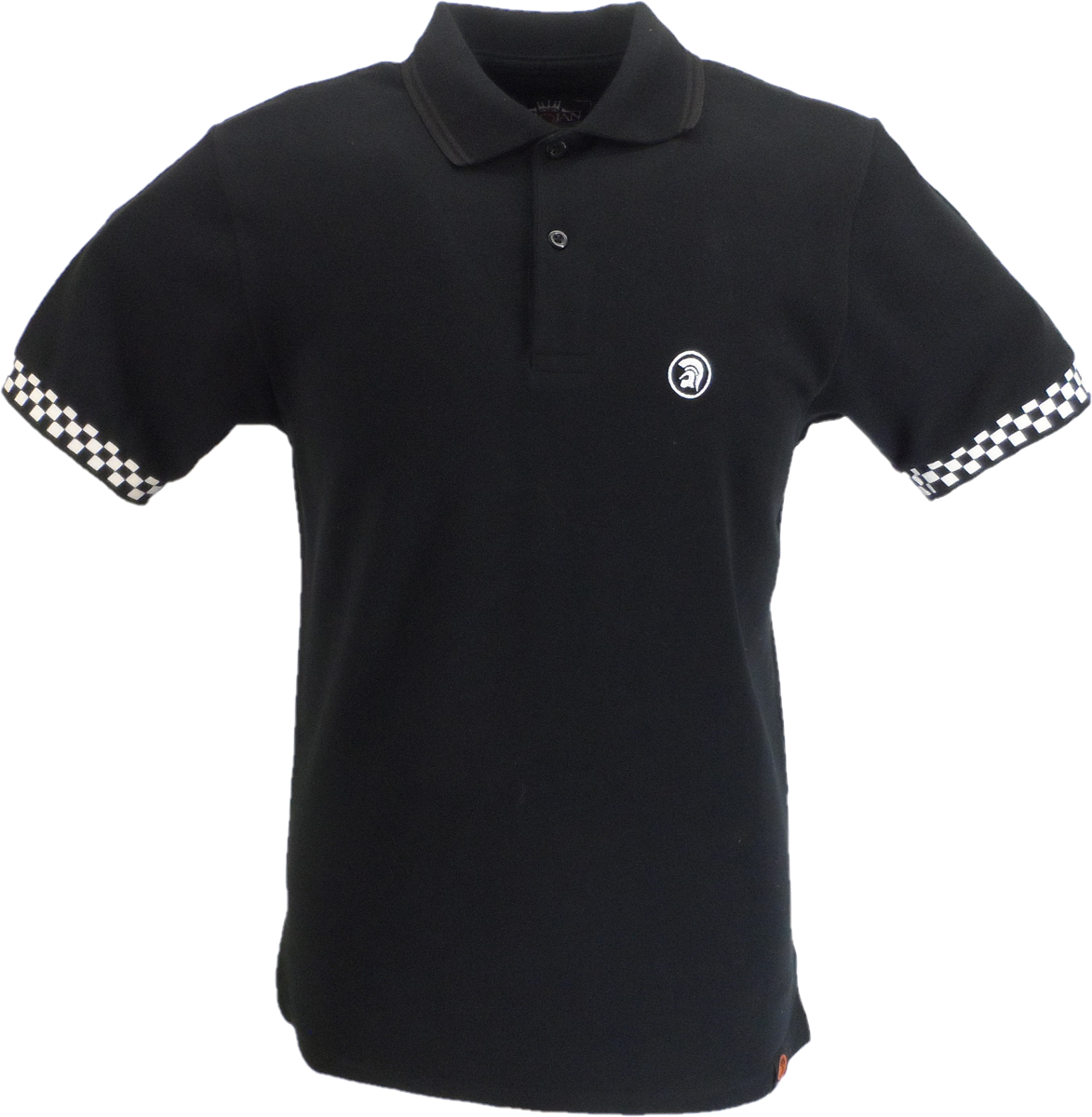 Trojan Mens Black Twin Tipped Chequerboard Trim Polo Shirt