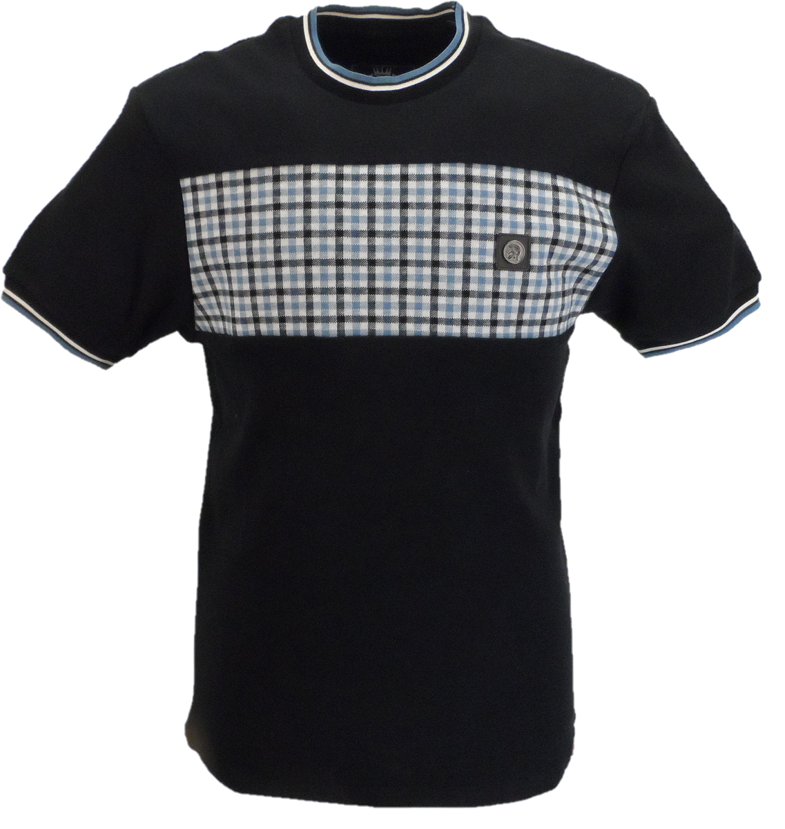 Trojan Mens Black Gingham Panel T Shirt