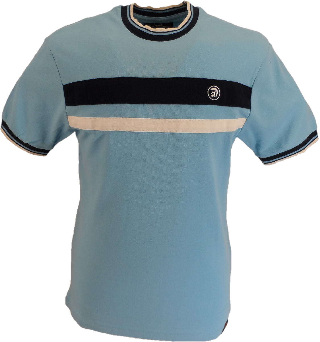 Trojan Mens Blue Mint Twin Stripe Front T-Shirt