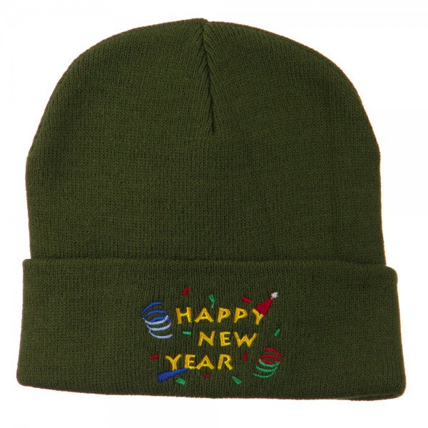 Happy New Year Embroidered Beanie 