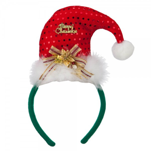 Merry Christmas Santa Hat Headband - Red Green