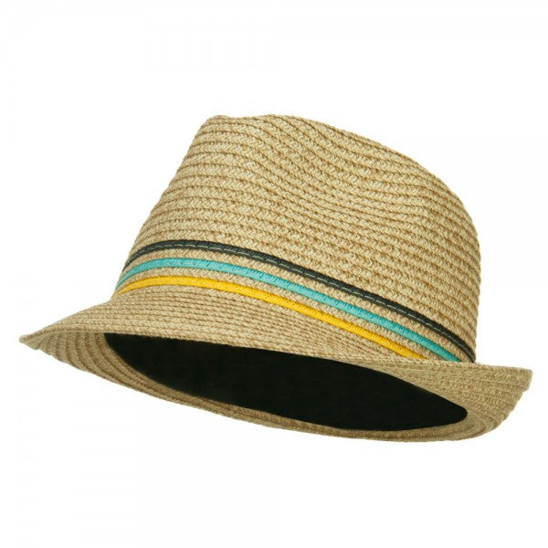 Herringbone Paper Straw Braid Fedora - Tan