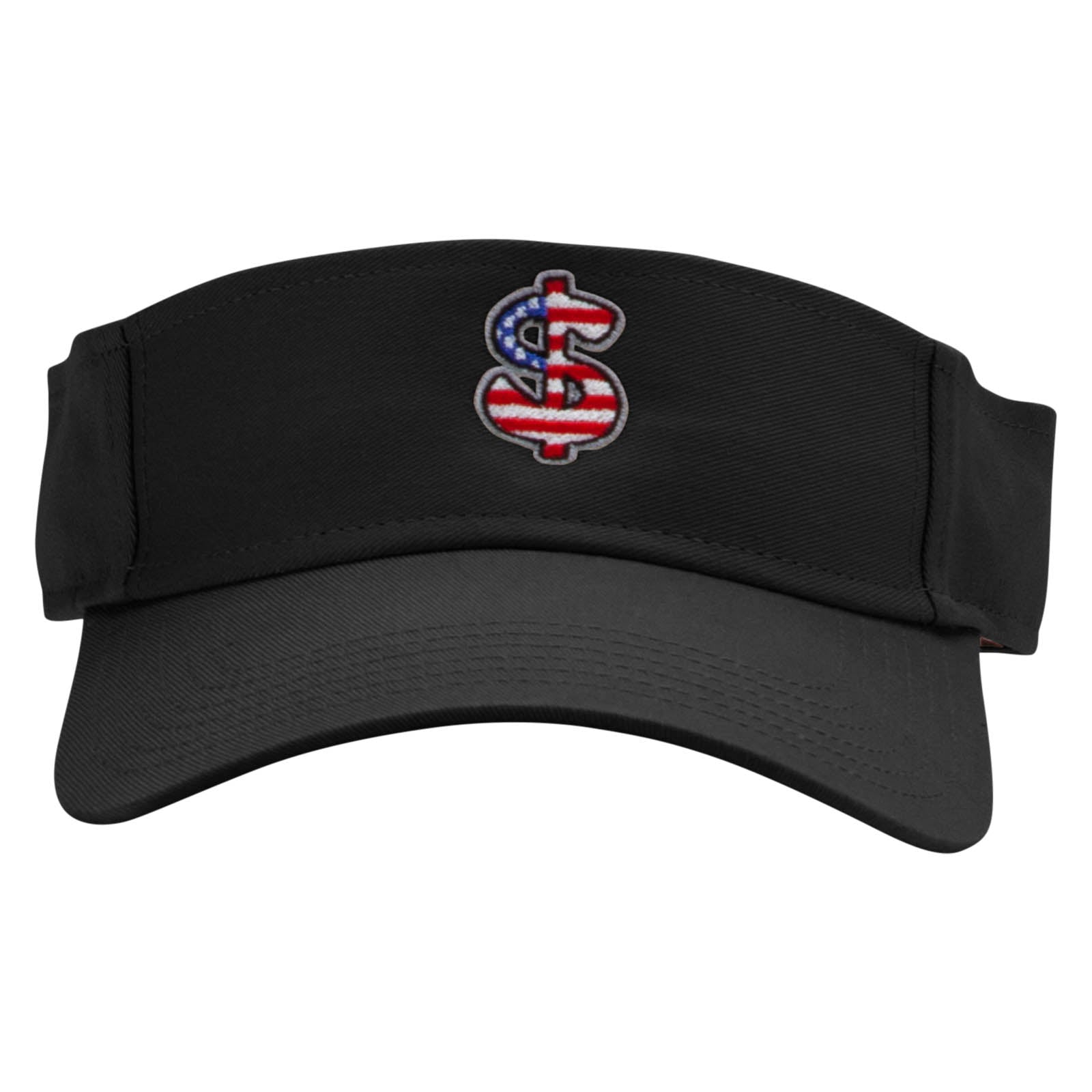 Dollar Symbol Embroidered Cotton Twill Sun Visor - Black OSFM