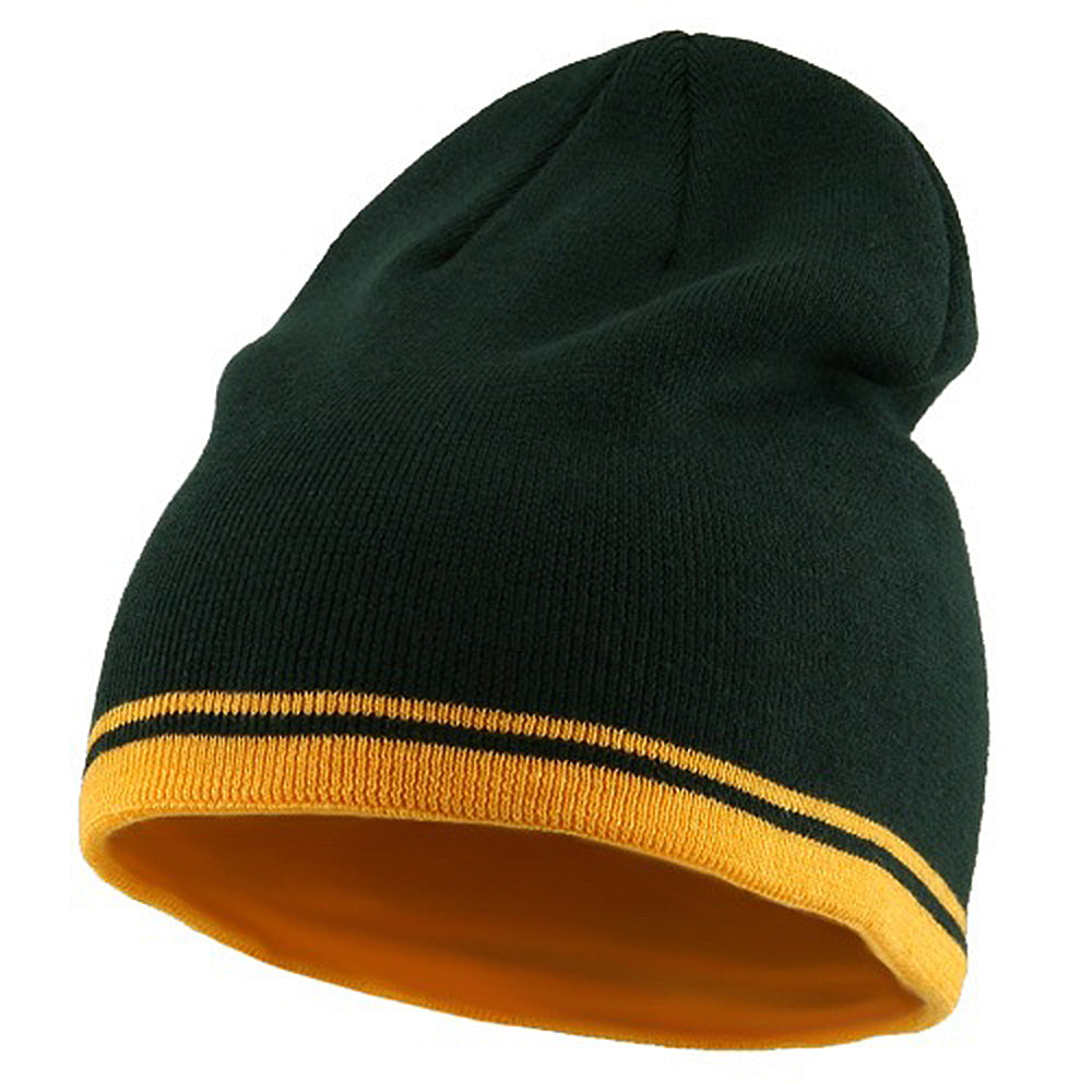 Acrylic Cotton Striped Knit Beanie - Green Gold OSFM