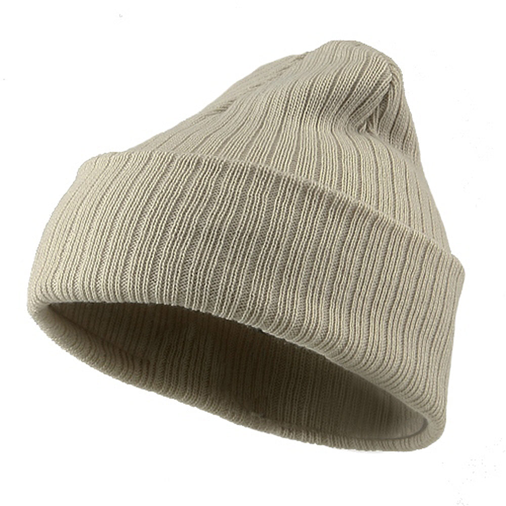 Acrylic Ribbed Cuff Beanie - Beige OSFM