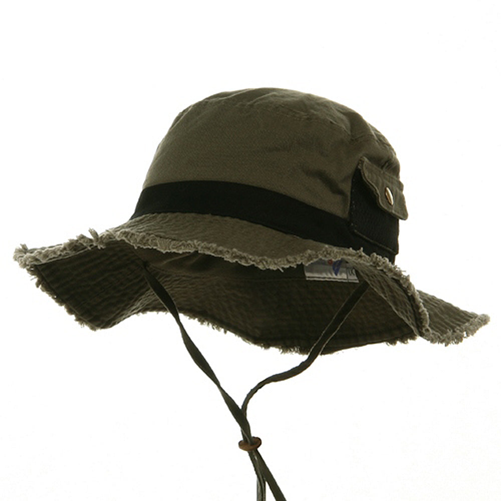 Washed Frayed Bucket Hats - Olive Black XL-2XL