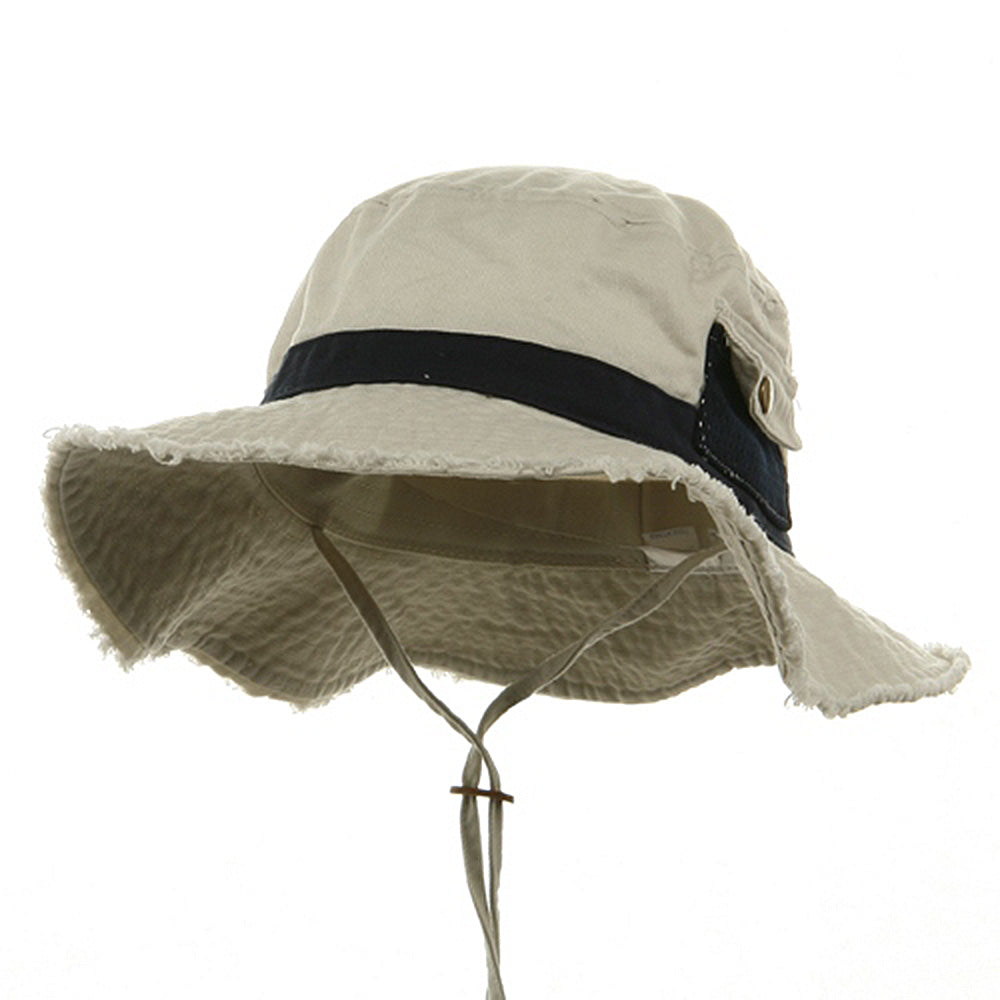 Washed Frayed Bucket Hats - Putty Navy XL-2XL