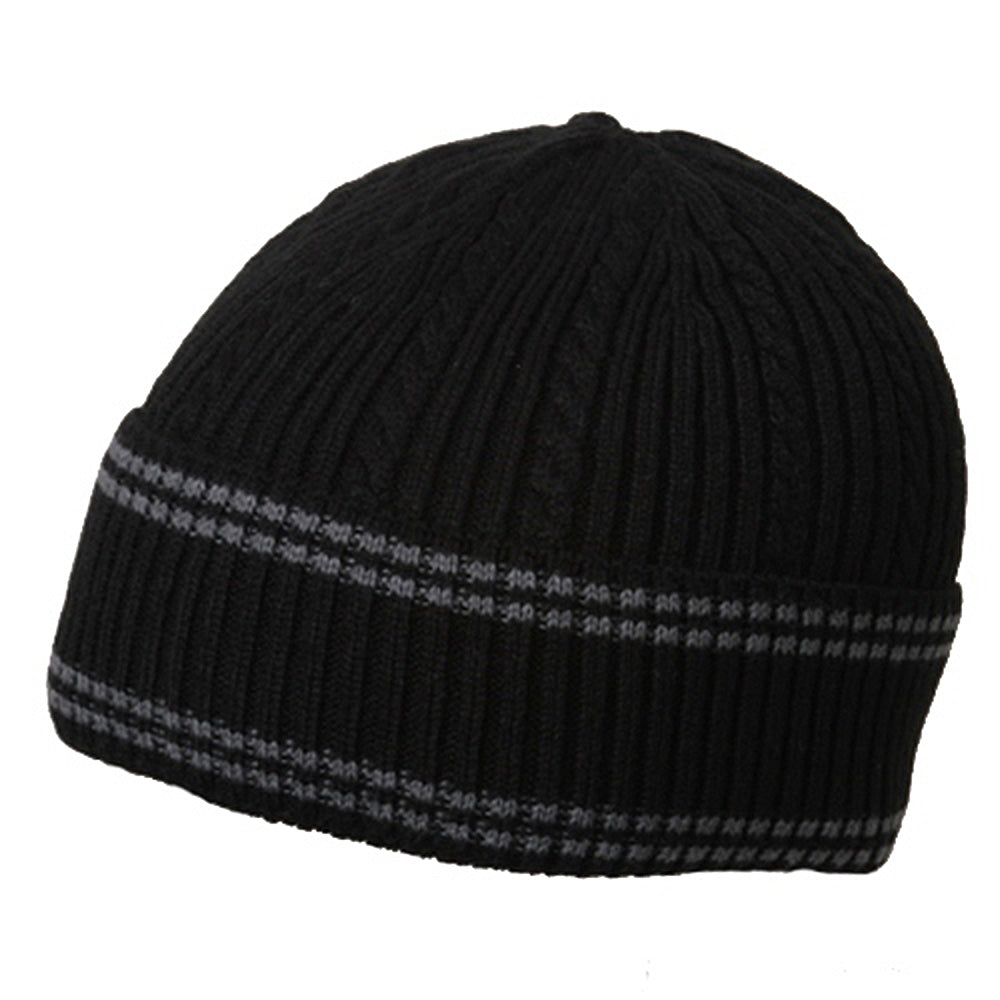 New Cable Cuff Beanie - Black Grey OSFM