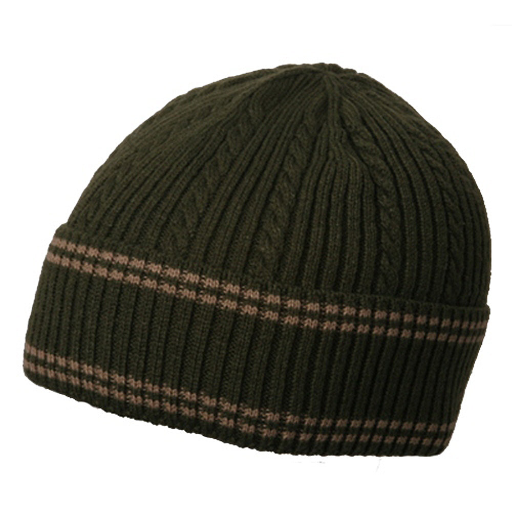 New Cable Cuff Beanie - Olive Khaki OSFM