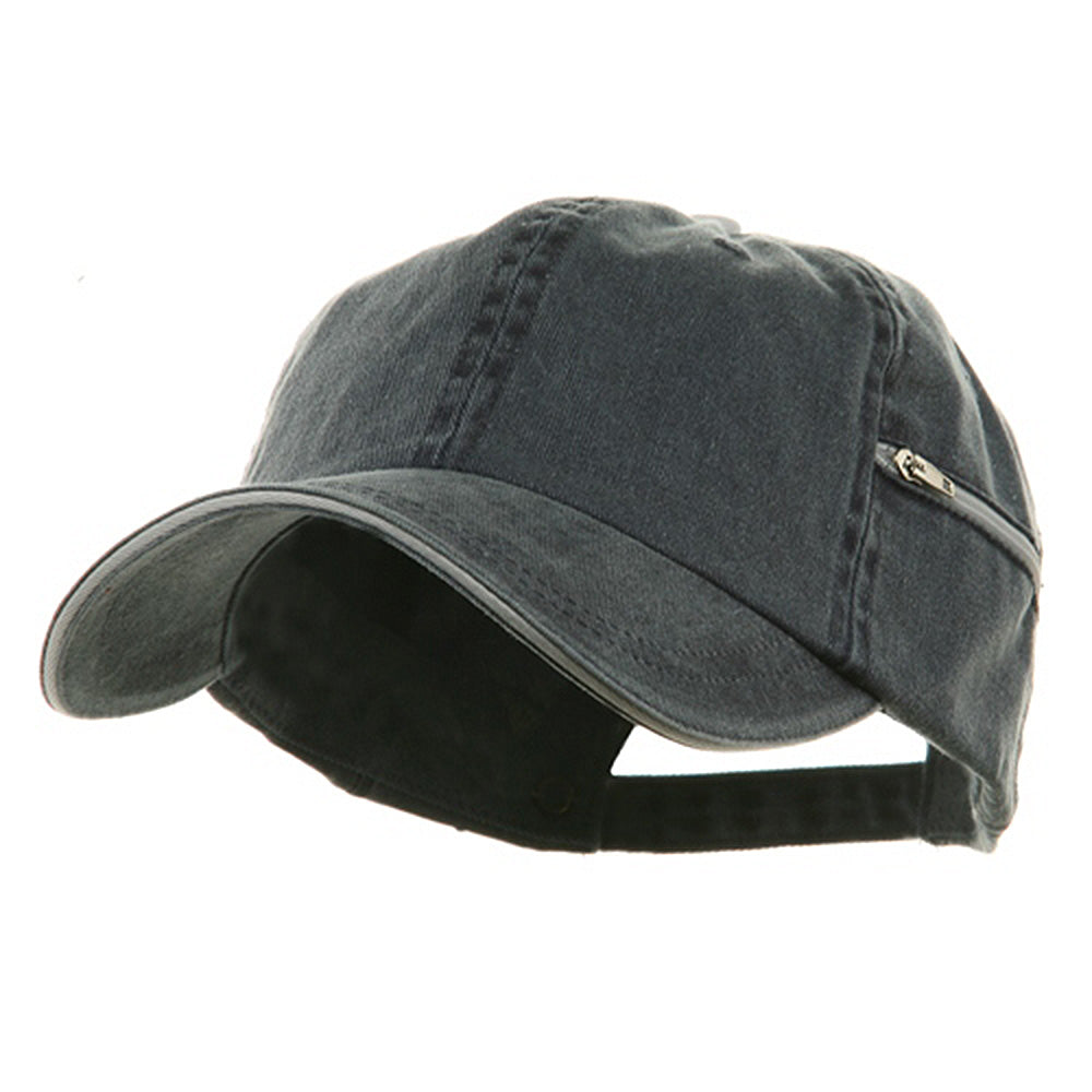 Low Profile Washed Side Zipper Pocket Cap - Navy White OSFM